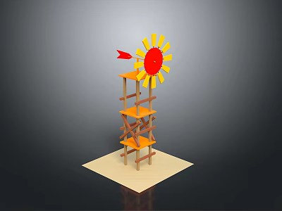 Wooden Multi Layer Shelf Stand With Sunflower Decoration And Red Arrow 3d model