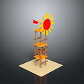 Wooden Multi Layer Shelf Stand With Sunflower Decoration And Red Arrow