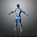 Blue Helmet Character In White Blue Costume With Mythical Creature Companion