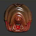 3D Rendered Biomorphic Form With Brown Red Texture And Segmented Structure On Dark Background