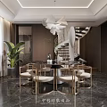 Luxurious Duplex Living Room With Marble Wall And Modern Furniture