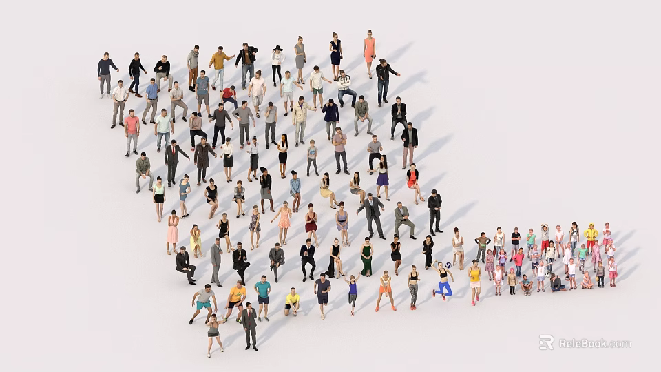 Large Group of People Forming Heart Shape on Plain White Background 3d model 