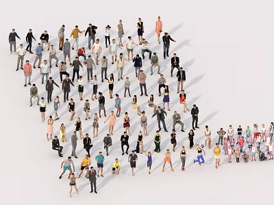 Large Group of People Forming Heart Shape on Plain White Background 3d model