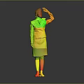 Young Child In Red Stewardess Uniform Saluting During Fun Pretend Play Session