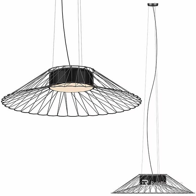 Modern Ceiling Light with Radial Line Design Black Frame and Beige Interior 3d model