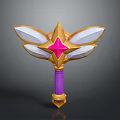 Fantasy Golden Weapon With Purple Handle Pink Star Gem And White Wing Structure