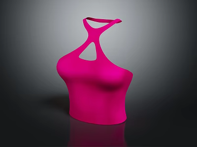 Stylish Pink Halter Neck Sleeveless Fitted Top With Front Cutout Design 3d model