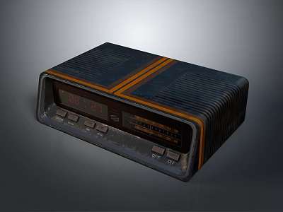 Retro Headphone Speaker With Digital Display And Control Buttons In Black Orange Striped Design 3d model