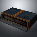 Retro Headphone Speaker With Digital Display And Control Buttons In Black Orange Striped Design