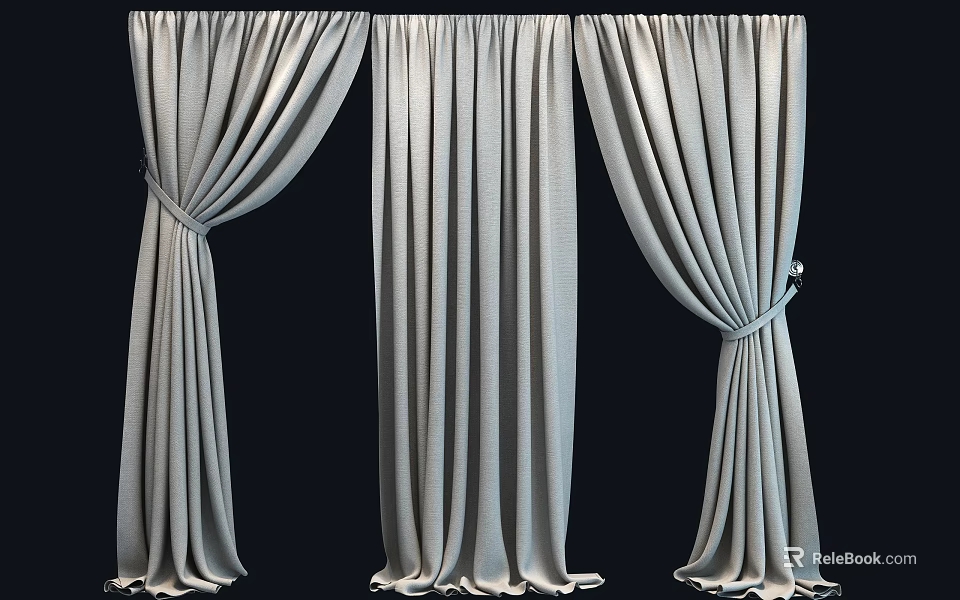 Elegant Gray Textured Curtains Draped And Tied Back Design For Modern Home Decor 3d model 