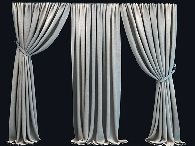 Elegant Gray Textured Curtains Draped And Tied Back Design For Modern Home Decor 3d model