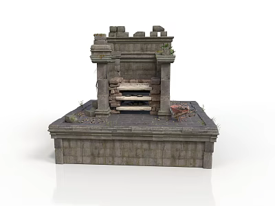 Modern Garden Stone Structure Featuring Tower Like Top And Platform Base With Plants 3d model