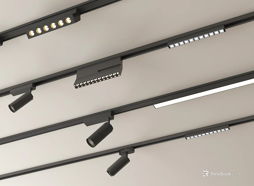 Contemporary Track Mounted Downlights and Spotlights with Adjustable Heads for Ceiling 3d model 