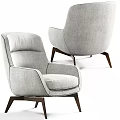 Modern Light Gray Single Sofa With Beige Fabric Wooden Legs And Ottoman