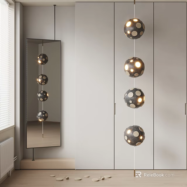 Modern Floor Lamp With Multiple Spherical Black Metal Lights In Interior Design 3d model