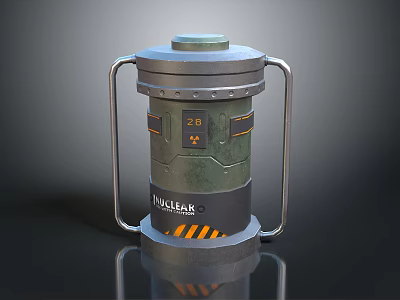 Nuclear Weapon Device With Cylindrical Shape Metal Handles And Yellow Warning Stripes 3d model