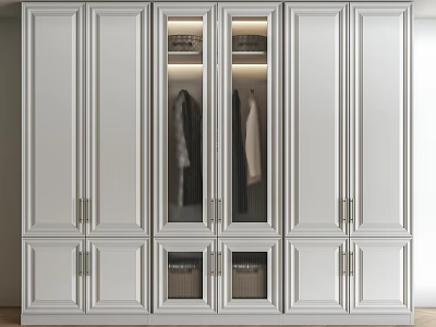 White Modern Wardrobe With Glass Door Hanging Clothes And Folded Garments Storage 3d model