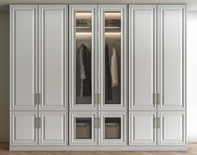 White Modern Wardrobe With Glass Door Hanging Clothes And Folded Garments Storage 3d model