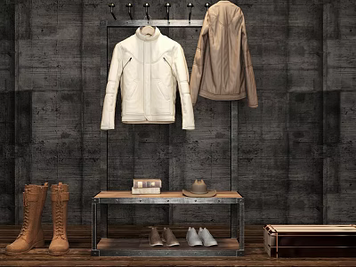 Practical Shoe Cabinet Entryway With Coat Rack Coats Boots And Shoes By Gray Concrete Wall 3d model
