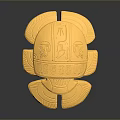 Carved Golden Turtle Sculpture with Intricate Details and Surrounding Gold Coins
