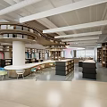 Modern Library Interior With Circular Design And Bookshelves