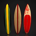 Colorful Surfboards For Water Sports Fitness With Stripes Wooden Texture And Palm Leaf Patterns