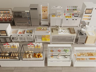 Modern Retail Shop Display Shelves and Glass Cabinets for Bakery Items Fruits and Beverages 3d model