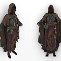 Hooded Mysterious Characters In Tattered Cloaks With Hanging Pouches And Bottles