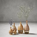 Wooden Vases With Lavender And Roses In Various Sizes And Wood Grain Design