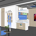 Modern Service Hall Interior With Service Counters Digital Screens And Waiting Area