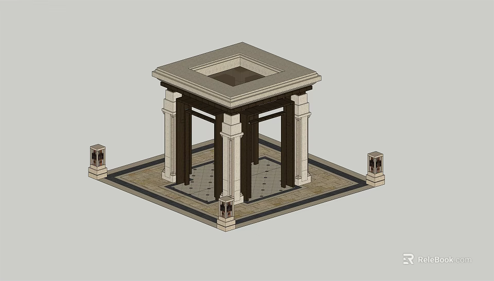 Small Square Architectural Design With Columns Top Decorative Pillars And Paved Ground 3d model 