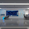 Modern Control Room Interior Featuring Large Monitoring Screens Control Desks And Blue Lighting