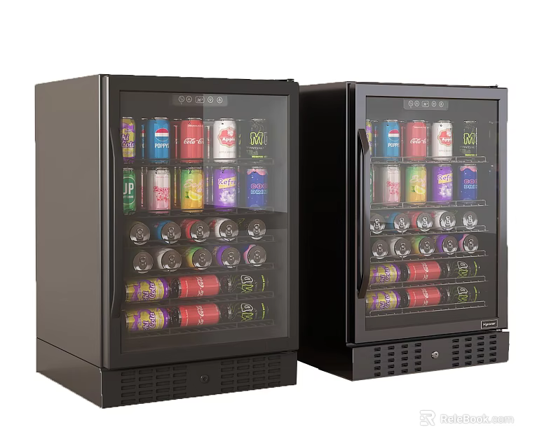 Black Glass Door Beverage Refrigerators With Canned Drinks Storage And Compact Design 3d model 