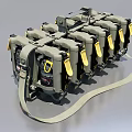 Multiple Weapon Units Arranged in Array Tied with Straps Gray Body and Yellow Components