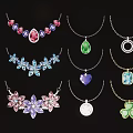 Various Fashionable Necklace Pendants With Colorful Gemstones And Unique Shapes