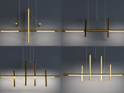 Contemporary Metal Geometric Chandelier Design with Linear Structure And Brass Finish 3d model