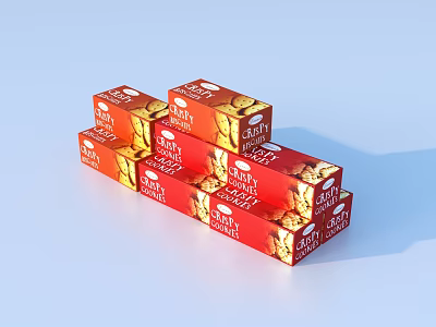 Stacked Butter Cookies Packaging Boxes In Red And Orange Design For Snacks 3d model