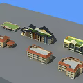 Various School Buildings With Different Roof Designs And Architectural Structures 3d model