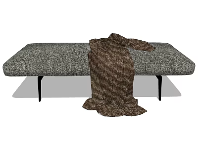 Modern Gray Sofa Bench With Textured Fabric Black Metal Legs And Brown Blanket Draped 3d model