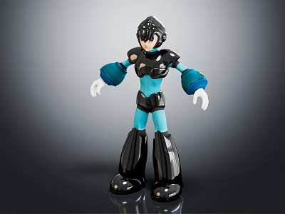 Blue Black Robot Character Action Figure With White Gloves Standing Pose Design 3d model