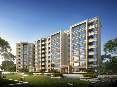 Modern Detached Villa Exterior With Multi Storey Design And Green Lawn Area 3d model