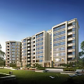 Modern Detached Villa Exterior With Multi Storey Design And Green Lawn Area