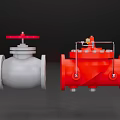 Industrial Grey And Red Valves With Red Handwheel And Piping Connections
