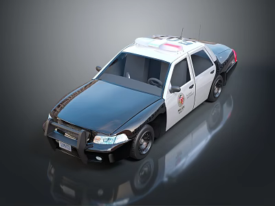 Modern Black And White Police Car With Roof Lights Badge And Push Bumper 3d model