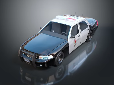 Modern Black And White Police Car With Roof Lights Badge And Push Bumper 3d model