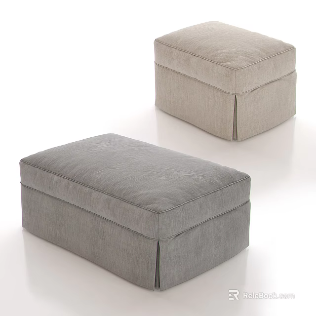 Simple Modern Upholstered Ottoman With Gray Beige Rectangular Fabric Design 3d model 