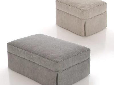 Simple Modern Upholstered Ottoman With Gray Beige Rectangular Fabric Design 3d model