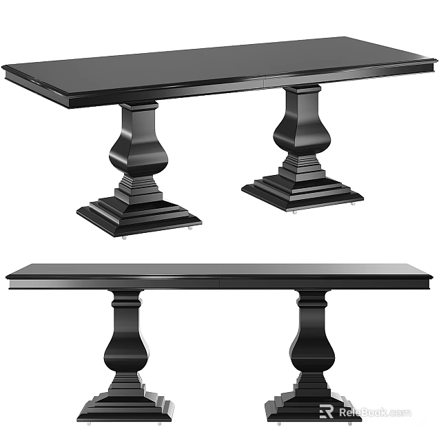 Black Dining Table with Column Pedestal Legs and Smooth Glossy Surface for Modern Home Decor 3d model 