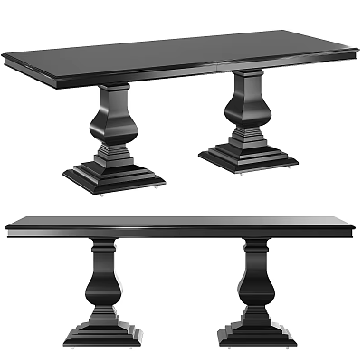 Black Dining Table with Column Pedestal Legs and Smooth Glossy Surface for Modern Home Decor 3d model