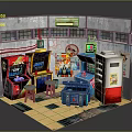 Cartoon Retro Arcade Scene Featuring Graffiti Walls Vintage Machines Old TV And Vending